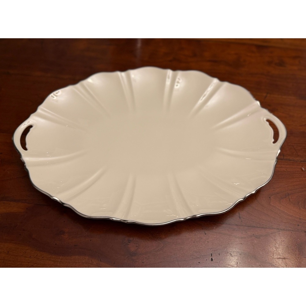 Lenox Symphony Collection 17" Oval Serving Platter Ivory Gold Trim USA Vintage